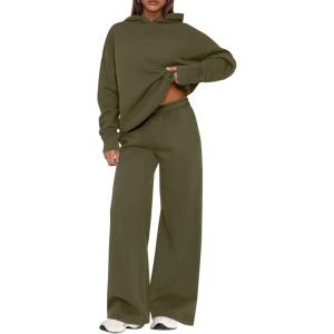 imagePRETTYGARDEN Womens Sweatsuits 2 Piece Set 2026 Casual Winter Long Sleeve Hoodie Loose Wide Leg Sweatpants Fall TracksuitArmy Green