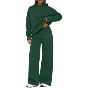 imagePRETTYGARDEN Womens Sweatsuits 2 Piece Set 2026 Casual Winter Long Sleeve Hoodie Loose Wide Leg Sweatpants Fall TracksuitDark Green