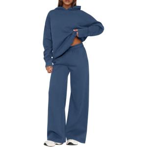 imagePRETTYGARDEN Womens Sweatsuits 2 Piece Set 2026 Casual Winter Long Sleeve Hoodie Loose Wide Leg Sweatpants Fall TracksuitGrey Blue