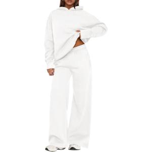 imagePRETTYGARDEN Womens Sweatsuits 2 Piece Set 2026 Casual Winter Long Sleeve Hoodie Loose Wide Leg Sweatpants Fall TracksuitWhite