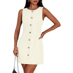 imagePRETTYGARDEN Work Dresses for Women 2026 Summer Business Formal Short Dress Sleeveless Button Down Elegant Office OutfitsApricot
