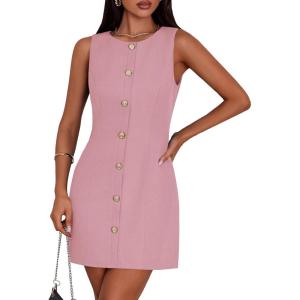imagePRETTYGARDEN Work Dresses for Women 2026 Summer Business Formal Short Dress Sleeveless Button Down Elegant Office OutfitsPink
