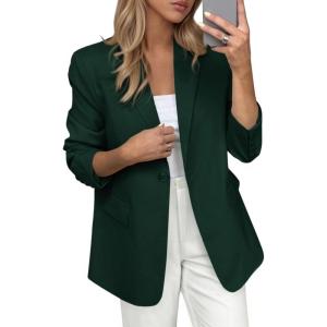 image:imagePRETTYGARDEN Blazers for Women Business Casual Outfits 2026 Spring Open Front Long Sleeve Suit Jackets Office Work BlazerDark Green