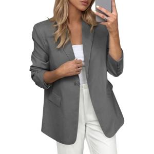image:imagePRETTYGARDEN Blazers for Women Business Casual Outfits 2026 Spring Open Front Long Sleeve Suit Jackets Office Work BlazerGrey