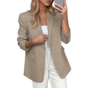 image:imagePRETTYGARDEN Blazers for Women Business Casual Outfits 2026 Spring Open Front Long Sleeve Suit Jackets Office Work BlazerKhaki