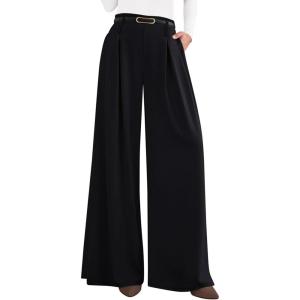 image:imagePRETTYGARDEN Womens Spring Wide Leg Trousers 2026 High Elastic Waist Loose Pleated Long Flowy Palazzo Work Pants with PocketsBlack