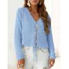 image:imagePRETTYGARDEN Crochet Cardigan Sweaters for Women Trendy Spring Summer Long Sleeve Tie Front Tops Boho Beach Vacation ClothesLight Blue