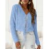 image:imagePRETTYGARDEN Crochet Cardigan Sweaters for Women Trendy Spring Summer Long Sleeve Tie Front Tops Boho Beach Vacation ClothesLight Blue
