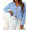 image:imagePRETTYGARDEN Crochet Cardigan Sweaters for Women Trendy Spring Summer Long Sleeve Tie Front Tops Boho Beach Vacation ClothesLight Blue