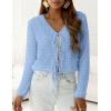 image:imagePRETTYGARDEN Crochet Cardigan Sweaters for Women Trendy Spring Summer Long Sleeve Tie Front Tops Boho Beach Vacation ClothesLight Blue