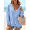 image:imagePRETTYGARDEN Crochet Cardigan Sweaters for Women Trendy Spring Summer Long Sleeve Tie Front Tops Boho Beach Vacation ClothesLight Blue