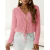 image:imagePRETTYGARDEN Crochet Cardigan Sweaters for Women Trendy Spring Summer Long Sleeve Tie Front Tops Boho Beach Vacation ClothesPink