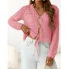 image:imagePRETTYGARDEN Crochet Cardigan Sweaters for Women Trendy Spring Summer Long Sleeve Tie Front Tops Boho Beach Vacation ClothesPink