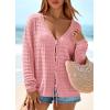 image:imagePRETTYGARDEN Crochet Cardigan Sweaters for Women Trendy Spring Summer Long Sleeve Tie Front Tops Boho Beach Vacation ClothesPink