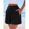 image:imagePRETTYGARDEN Flowy Summer Shorts for Women High Waisted Wide Leg Knitted Wide Leg Soft Pajama Shorts Women Vacation OutfitsBlack