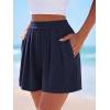 image:imagePRETTYGARDEN Flowy Summer Shorts for Women High Waisted Wide Leg Knitted Wide Leg Soft Pajama Shorts Women Vacation OutfitsNavy Blue