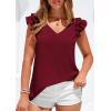 image:imagePRETTYGARDEN Womens Blouses Dressy Casual 2026 Summer V Neck Ruffle Cap Sleeve Business Work Tops Spring Teacher ShirtsBurgundy
