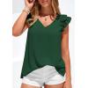 image:imagePRETTYGARDEN Womens Blouses Dressy Casual 2026 Summer V Neck Ruffle Cap Sleeve Business Work Tops Spring Teacher ShirtsDark Green