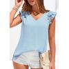 image:imagePRETTYGARDEN Womens Blouses Dressy Casual 2026 Summer V Neck Ruffle Cap Sleeve Business Work Tops Spring Teacher ShirtsLight Blue