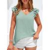 image:imagePRETTYGARDEN Womens Blouses Dressy Casual 2026 Summer V Neck Ruffle Cap Sleeve Business Work Tops Spring Teacher ShirtsLight Green