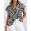 image:imagePRETTYGARDEN Womens Button Down Shirts V Neck Short Cap Sleeve Collared Plaid Tops 2026 Summer Spring Casual Blouses ClothesBlack