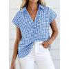 image:imagePRETTYGARDEN Womens Button Down Shirts V Neck Short Cap Sleeve Collared Plaid Tops 2026 Summer Spring Casual Blouses ClothesBlue