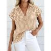 image:imagePRETTYGARDEN Womens Button Down Shirts V Neck Short Cap Sleeve Collared Plaid Tops 2026 Summer Spring Casual Blouses ClothesBrown