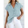 image:imagePRETTYGARDEN Womens Button Down Shirts V Neck Short Cap Sleeve Collared Plaid Tops 2026 Summer Spring Casual Blouses ClothesGrey Blue