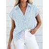 image:imagePRETTYGARDEN Womens Button Down Shirts V Neck Short Cap Sleeve Collared Plaid Tops 2026 Summer Spring Casual Blouses ClothesLight Blue