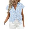 image:imagePRETTYGARDEN Womens Button Down Shirts V Neck Short Cap Sleeve Collared Plaid Tops 2026 Summer Spring Casual Blouses ClothesLight Blue