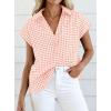 image:imagePRETTYGARDEN Womens Button Down Shirts V Neck Short Cap Sleeve Collared Plaid Tops 2026 Summer Spring Casual Blouses ClothesLight Pink
