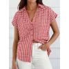 image:imagePRETTYGARDEN Womens Button Down Shirts V Neck Short Cap Sleeve Collared Plaid Tops 2026 Summer Spring Casual Blouses ClothesWine Red
