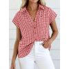 image:imagePRETTYGARDEN Womens Button Down Shirts V Neck Short Cap Sleeve Collared Plaid Tops 2026 Summer Spring Casual Blouses ClothesWine Red