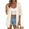 image:imagePRETTYGARDEN Womens Lightweight Summer Cardigans 2026 Short Sleeve Knit Crochet Coverups Spring Boho Beach Vacation ClothesBeige