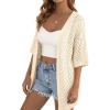 image:imagePRETTYGARDEN Womens Lightweight Summer Cardigans 2026 Short Sleeve Knit Crochet Coverups Spring Boho Beach Vacation ClothesBeige