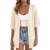 image:imagePRETTYGARDEN Womens Lightweight Summer Cardigans 2026 Short Sleeve Knit Crochet Coverups Spring Boho Beach Vacation ClothesBeige