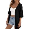 image:imagePRETTYGARDEN Womens Lightweight Summer Cardigans 2026 Short Sleeve Knit Crochet Coverups Spring Boho Beach Vacation ClothesBlack