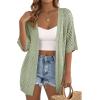 image:imagePRETTYGARDEN Womens Lightweight Summer Cardigans 2026 Short Sleeve Knit Crochet Coverups Spring Boho Beach Vacation ClothesGreen
