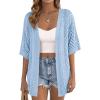 image:imagePRETTYGARDEN Womens Lightweight Summer Cardigans 2026 Short Sleeve Knit Crochet Coverups Spring Boho Beach Vacation ClothesLight Blue