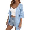 image:imagePRETTYGARDEN Womens Lightweight Summer Cardigans 2026 Short Sleeve Knit Crochet Coverups Spring Boho Beach Vacation ClothesLight Blue