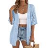 image:imagePRETTYGARDEN Womens Lightweight Summer Cardigans 2026 Short Sleeve Knit Crochet Coverups Spring Boho Beach Vacation ClothesLight Blue