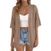 image:imagePRETTYGARDEN Womens Lightweight Summer Cardigans 2026 Short Sleeve Knit Crochet Coverups Spring Boho Beach Vacation ClothesLight Brown