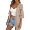 image:imagePRETTYGARDEN Womens Lightweight Summer Cardigans 2026 Short Sleeve Knit Crochet Coverups Spring Boho Beach Vacation ClothesLight Khaki