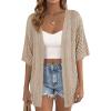 image:imagePRETTYGARDEN Womens Lightweight Summer Cardigans 2026 Short Sleeve Knit Crochet Coverups Spring Boho Beach Vacation ClothesLight Khaki