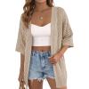 image:imagePRETTYGARDEN Womens Lightweight Summer Cardigans 2026 Short Sleeve Knit Crochet Coverups Spring Boho Beach Vacation ClothesLight Khaki