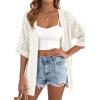 image:imagePRETTYGARDEN Womens Lightweight Summer Cardigans 2026 Short Sleeve Knit Crochet Coverups Spring Boho Beach Vacation ClothesWhite