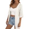 image:imagePRETTYGARDEN Womens Lightweight Summer Cardigans 2026 Short Sleeve Knit Crochet Coverups Spring Boho Beach Vacation ClothesWhite
