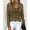 image:imagePRETTYGARDEN Womens Spring Tops 2026 Dressy Cowl Neck Long Sleeve Shirts Loose Business Casual Blouses Teacher Tunic TopArmy Green