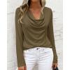 image:imagePRETTYGARDEN Womens Spring Tops 2026 Dressy Cowl Neck Long Sleeve Shirts Loose Business Casual Blouses Teacher Tunic TopArmy Green