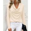 image:imagePRETTYGARDEN Womens Spring Tops 2026 Dressy Cowl Neck Long Sleeve Shirts Loose Business Casual Blouses Teacher Tunic TopBeige